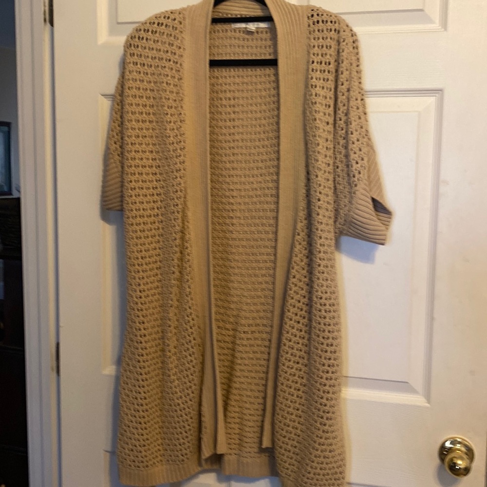 Short sleeve long cardigan sweater